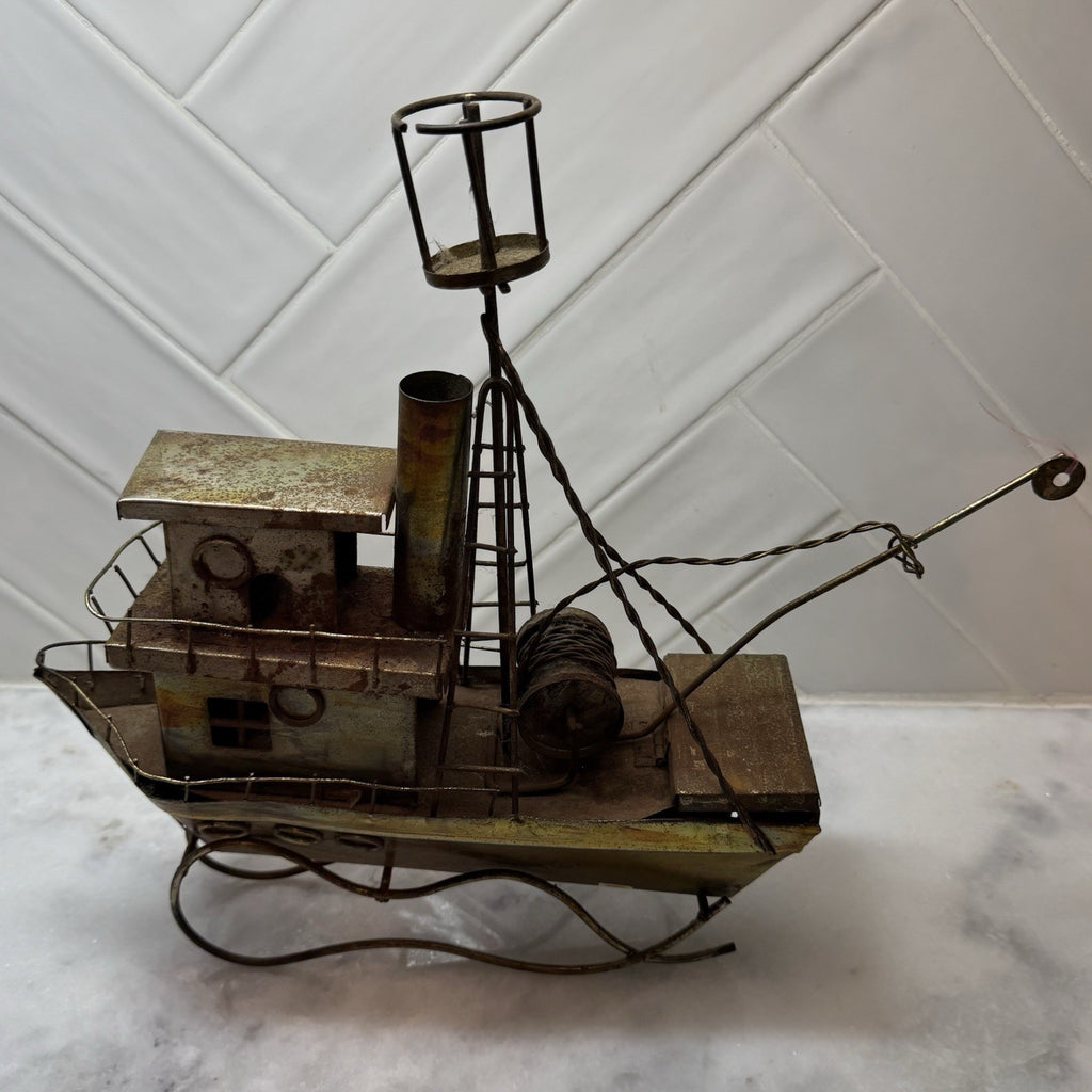 Metal Art Figurine Musical Fishing Trawler Brass Copper Metal Boat Tune: La Mer