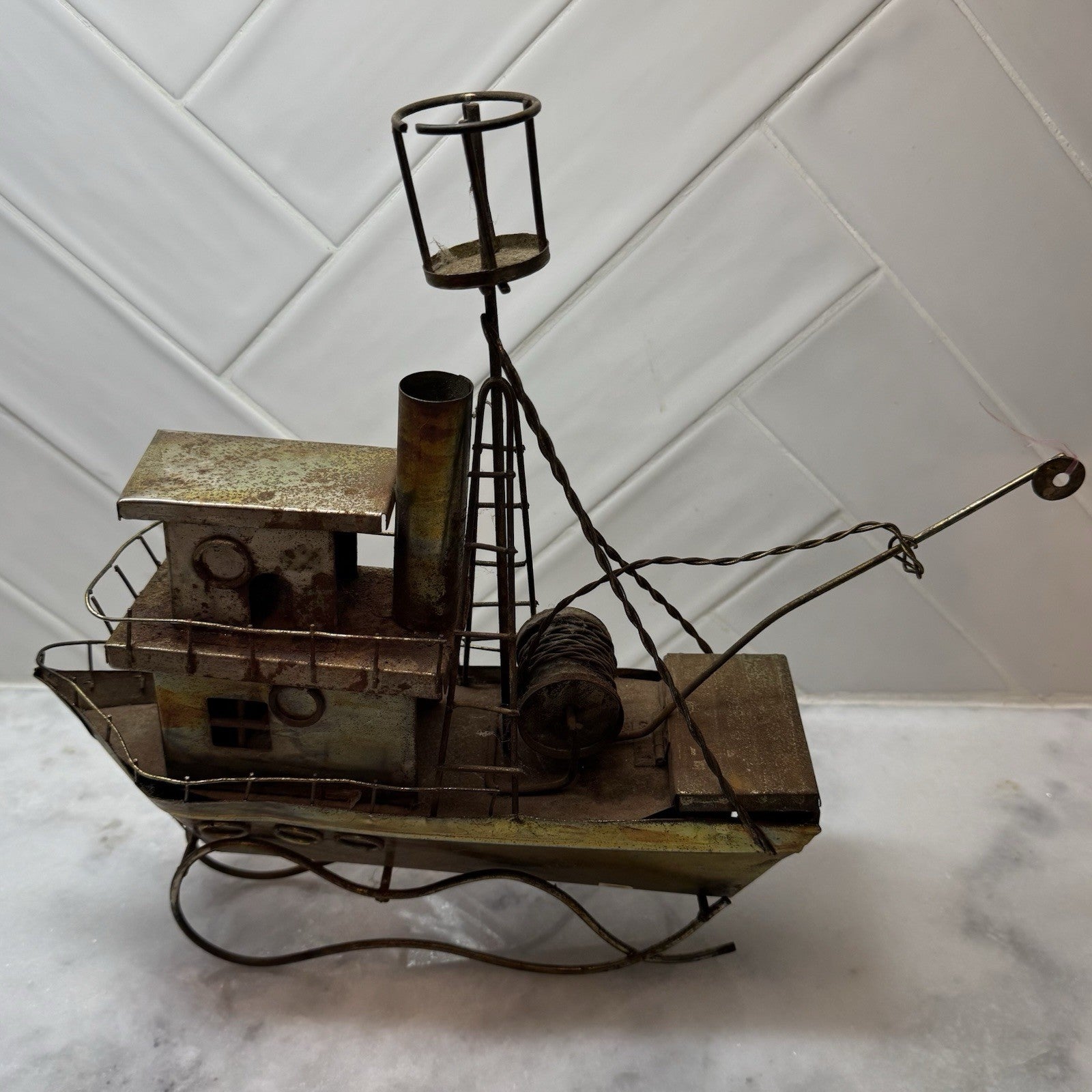Metal Art Figurine Musical Fishing Trawler Brass Copper Metal Boat Tune: La Mer