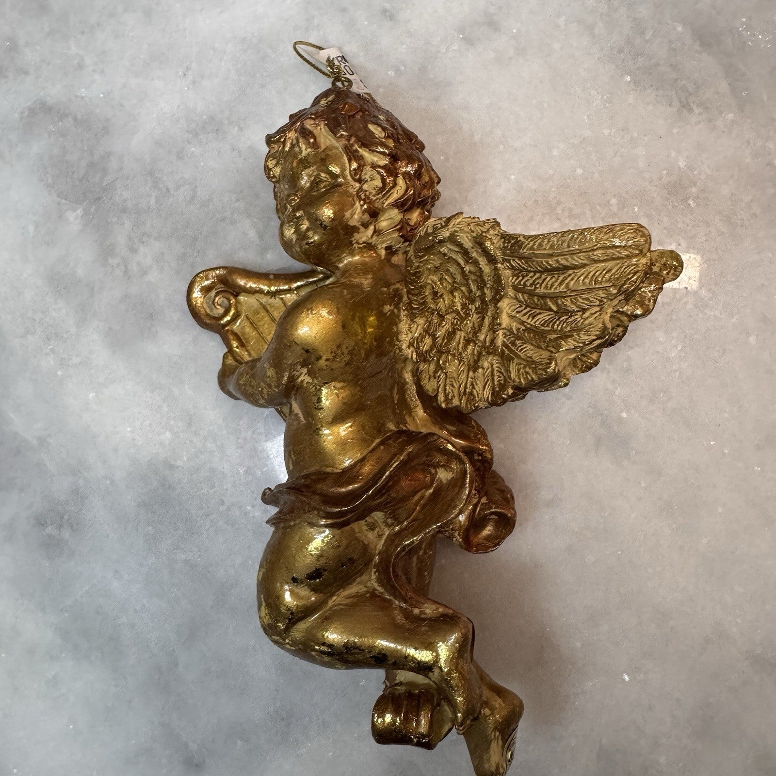 Gold Cherub Angel Ornament Harp Vintage Christmas Decor