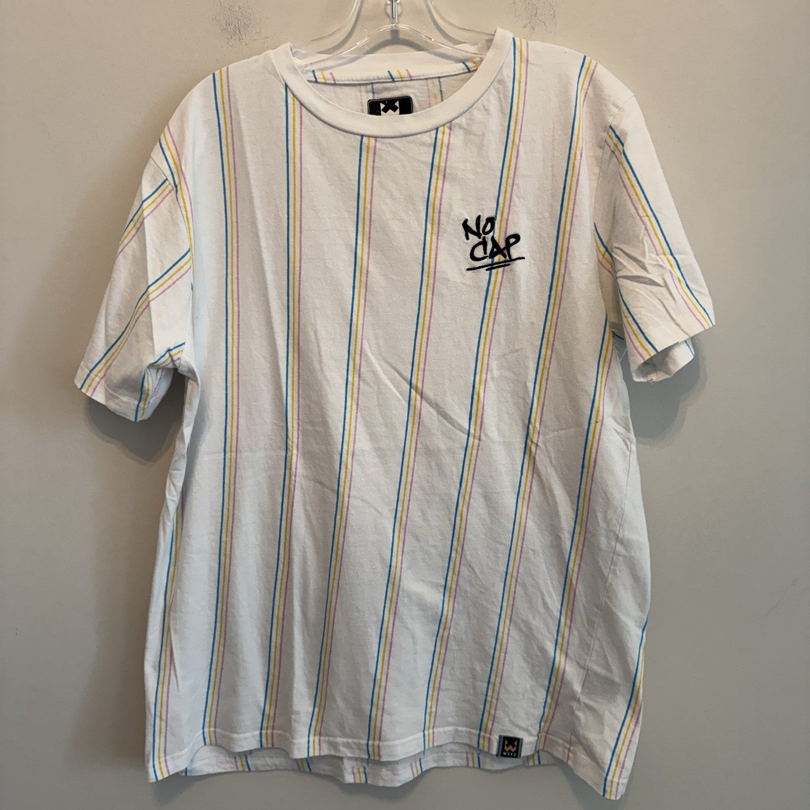 WXYZ No Cap Striped T Shirt Mens XL White Pastel Skate Streetwear Tee