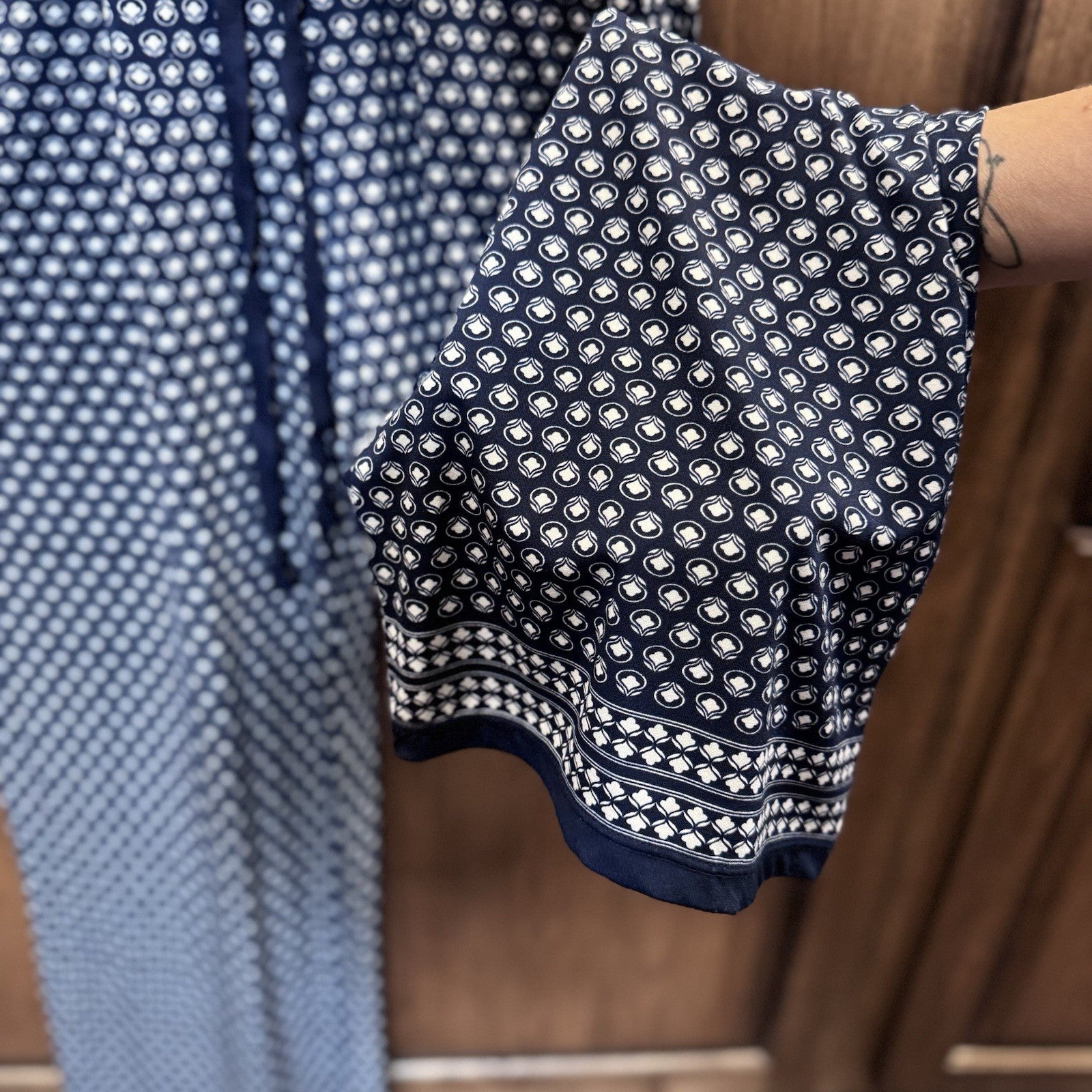 Max Studio Navy Blue Jumpsuit Size Medium Geometric Print