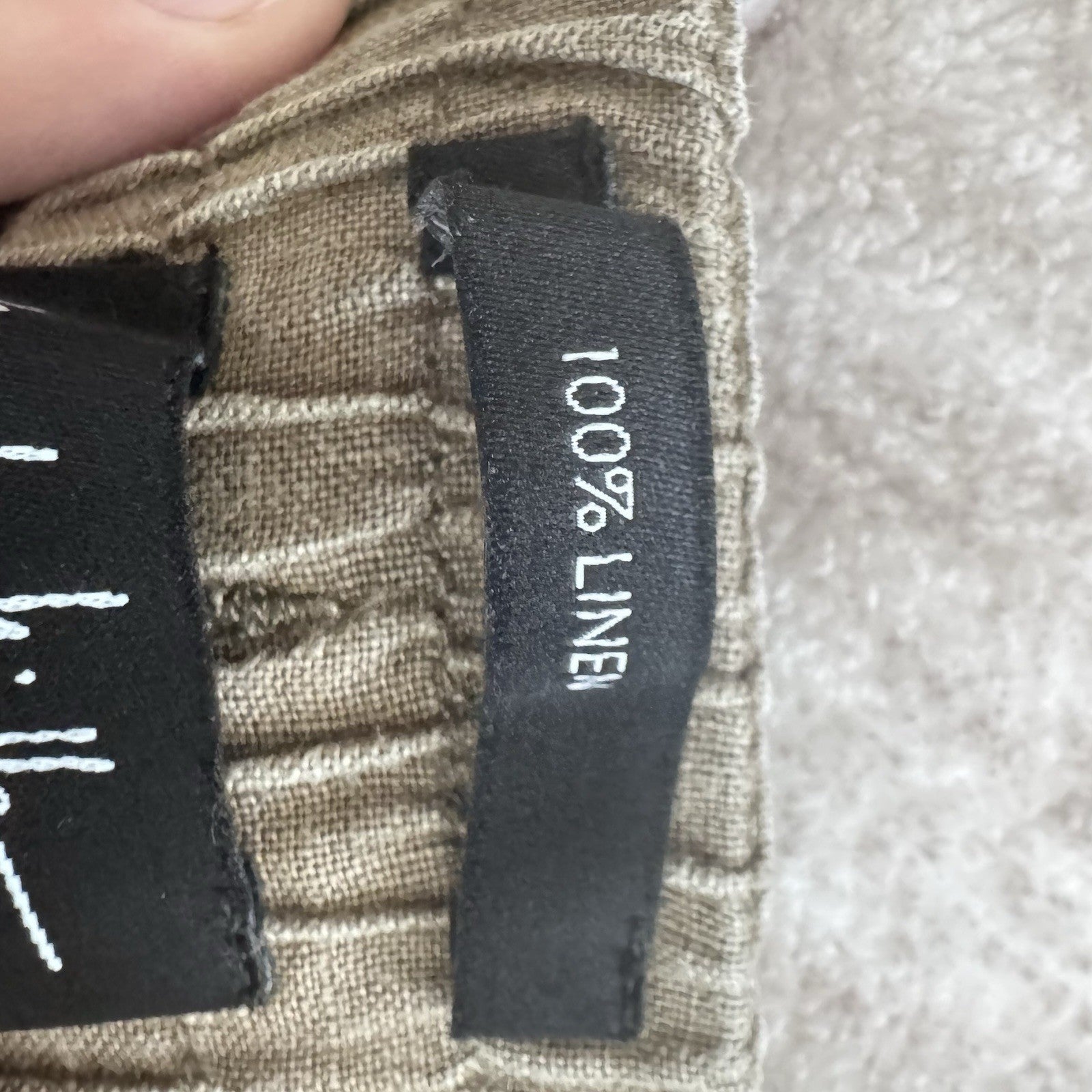 Nicole Miller New York Linen Pants Womens Large Taupe Elastic Waist Ankle Button