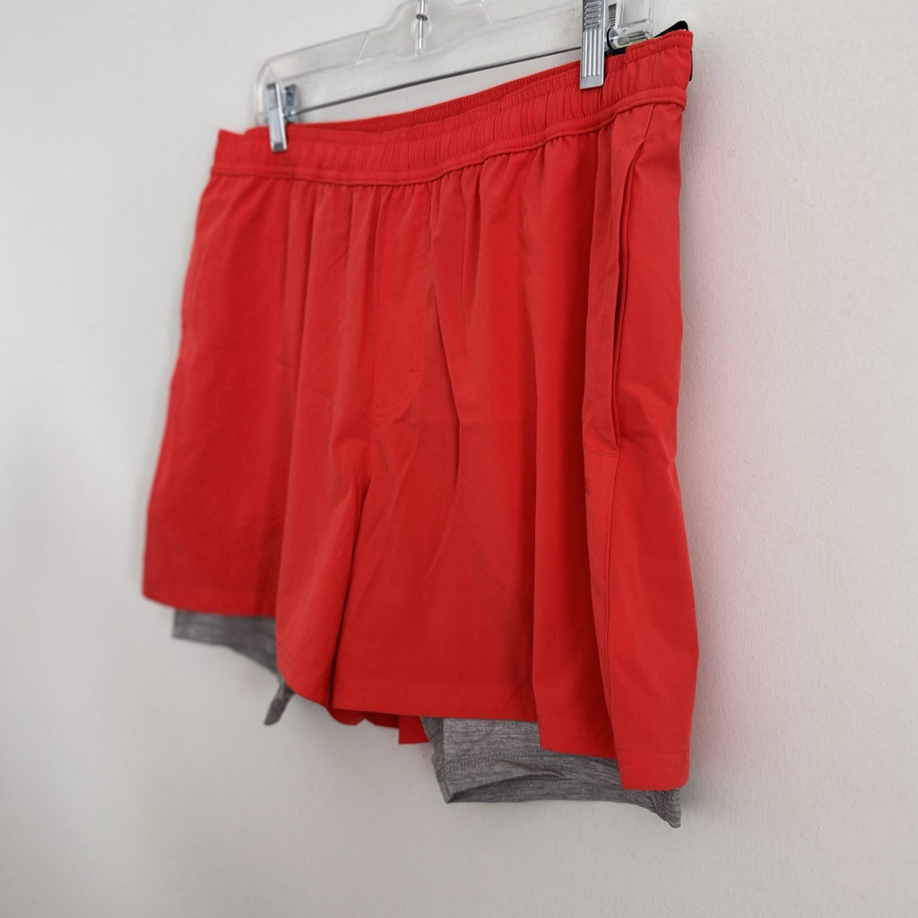 DSG Men's 2-in-1 Agility Shorts Red Sun Large Athletic Gym Workout Running NEW 