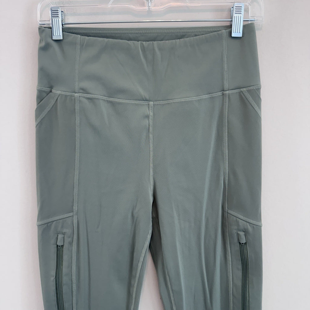 Forever 21 Active Leggings Women M Green Cargo Pocket Zip Athleisure