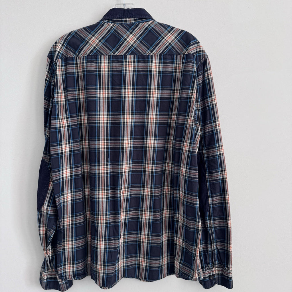 H&M L.O.G.G Mens XL Plaid Flannel Shirt Blue Corduroy Collar
