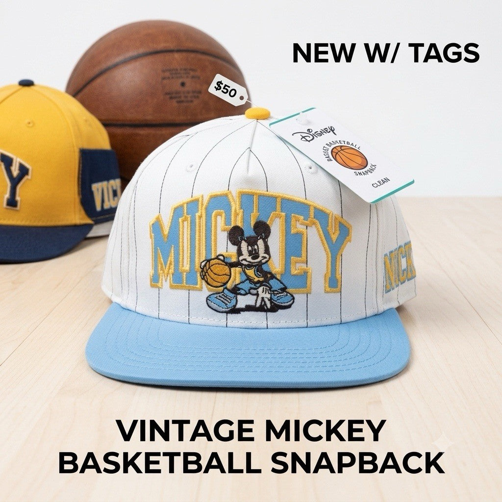 Disney Neff Mickey Mouse Snapback Hat White Blue Pinstripe Adjustable NWT