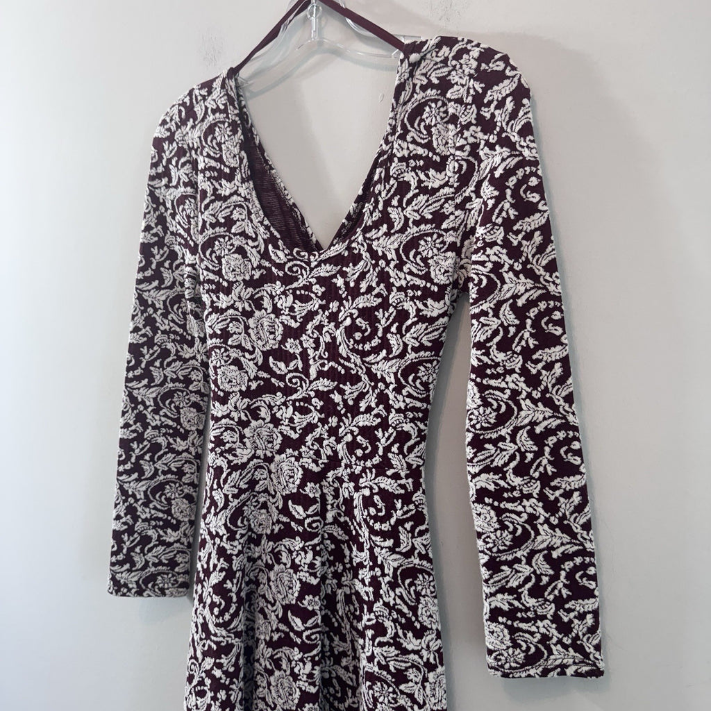Altar’d State Burgundy Floral Cutout Back Dress Long Sleeve Small