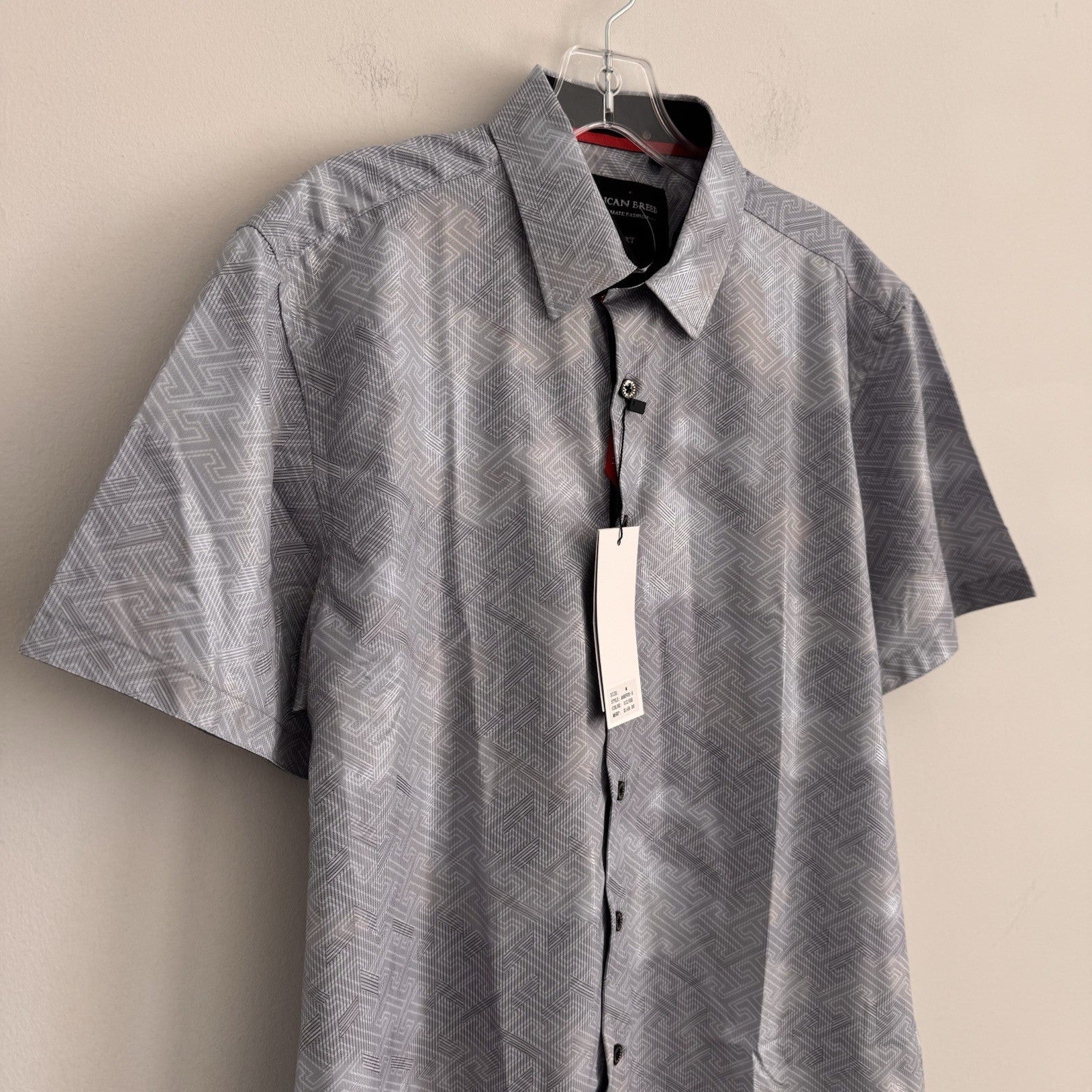 American Breed Smart Shirt Mens Medium Silver Metallic Geometric ss NWT