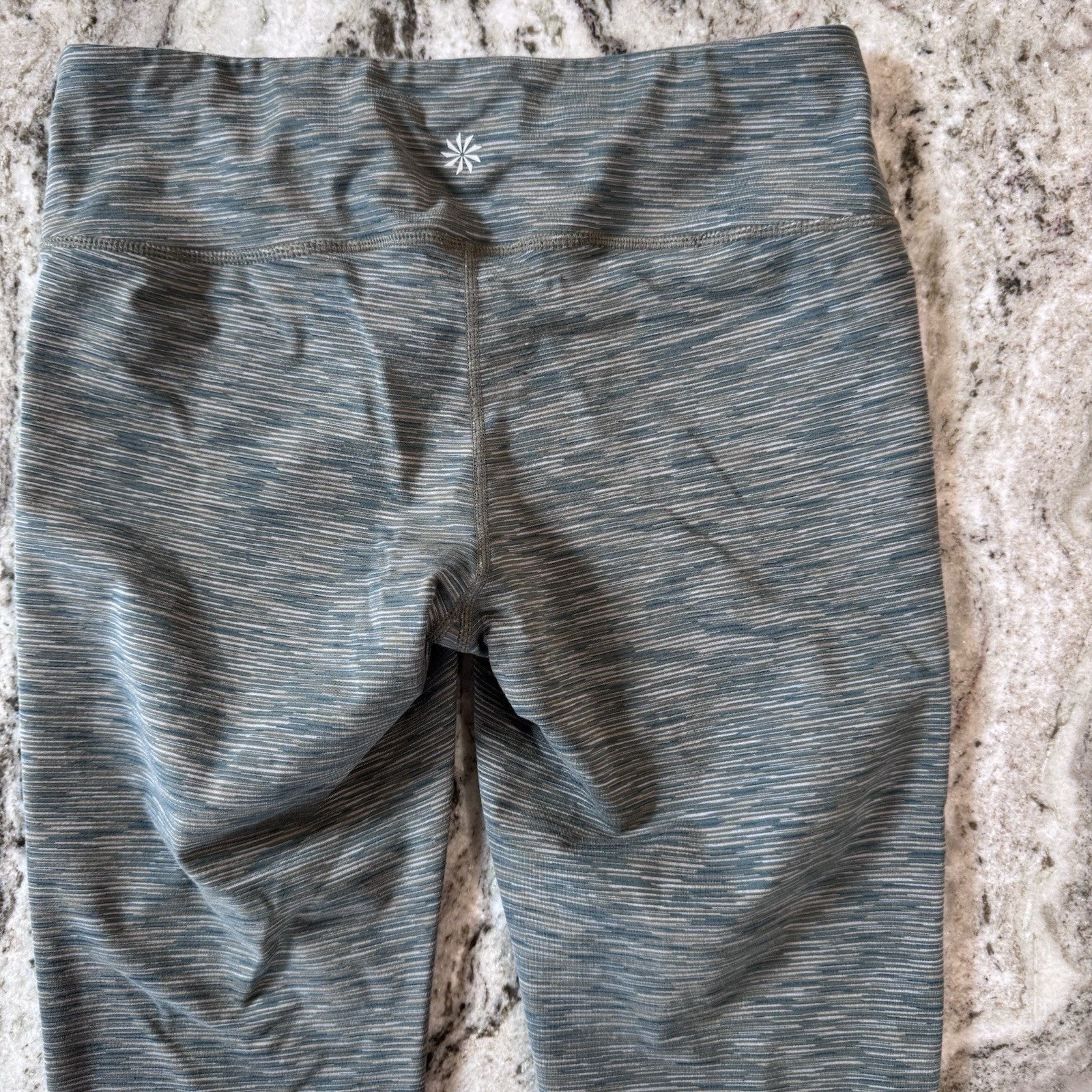 Athleta Leggings Medium Gray Blue Striped Supplex Nylon Lycra Stretch Pants