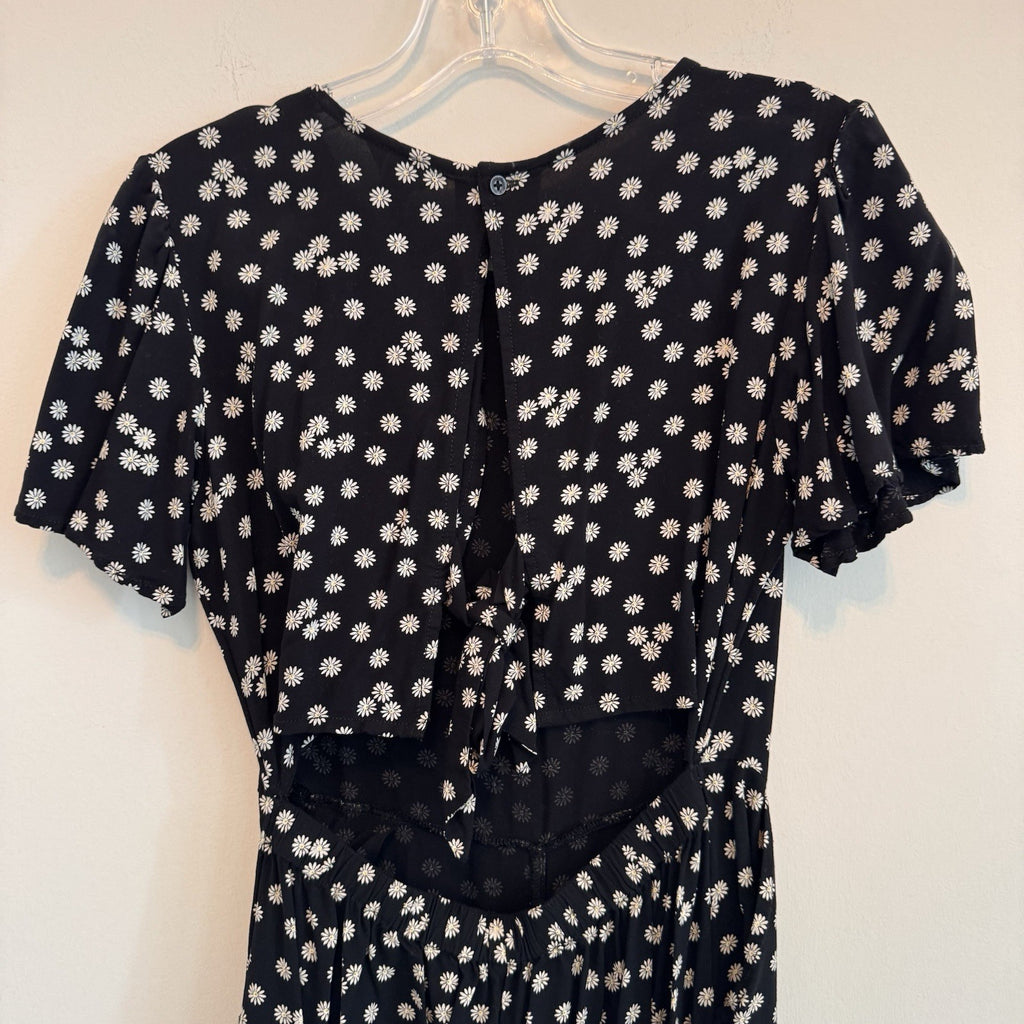 1901 Nordstrom Big Girls XL 14/16 Black White Daisy Look Back Jumpsuit Wide Leg