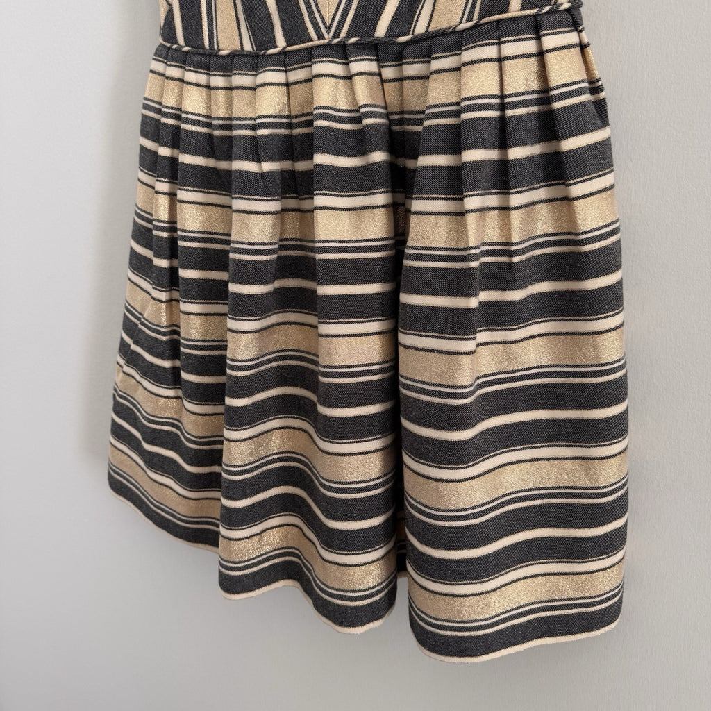 J.CREW Gold Navy Striped Cotton Sleeveless Fit & Flare Knee Dress Size 6 Women’s