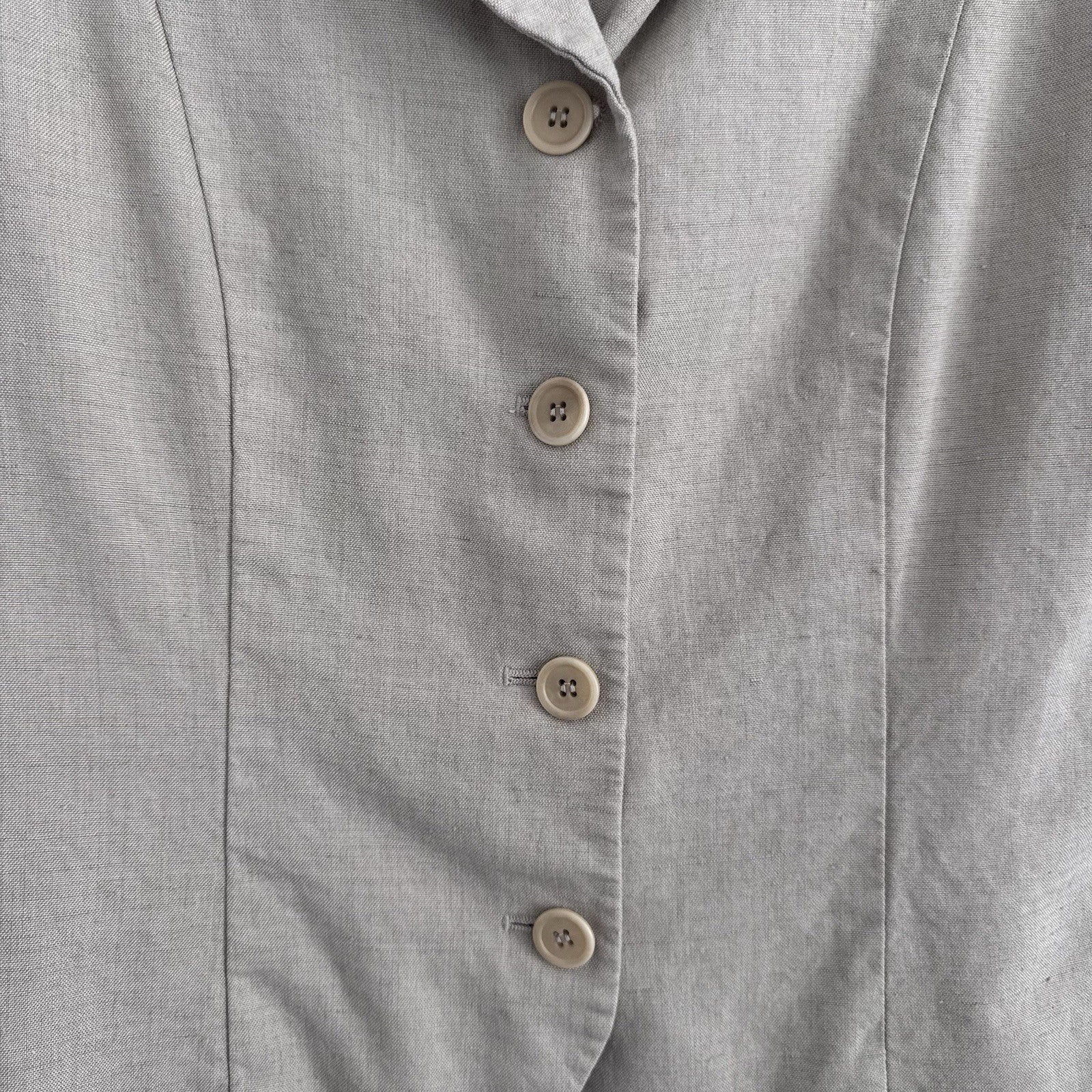 Talbots Linen Blazer Jacket Sz 12 Tan Short Sleeve 4 Button Career