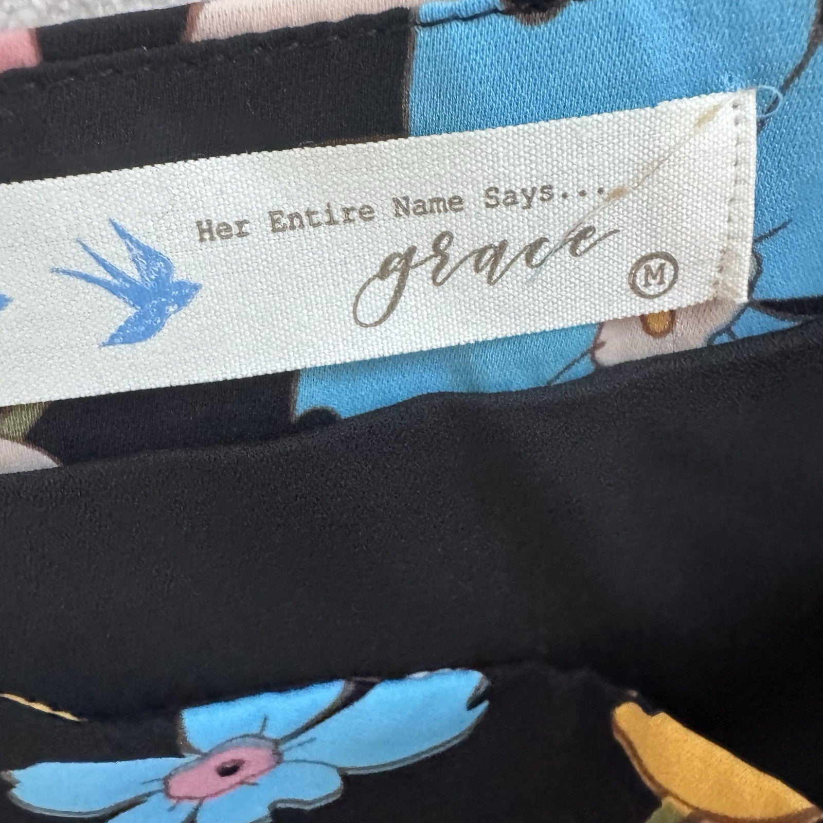 Her Entire Name Says Grace Floral Mini Skirt Black Retro Boho Size M