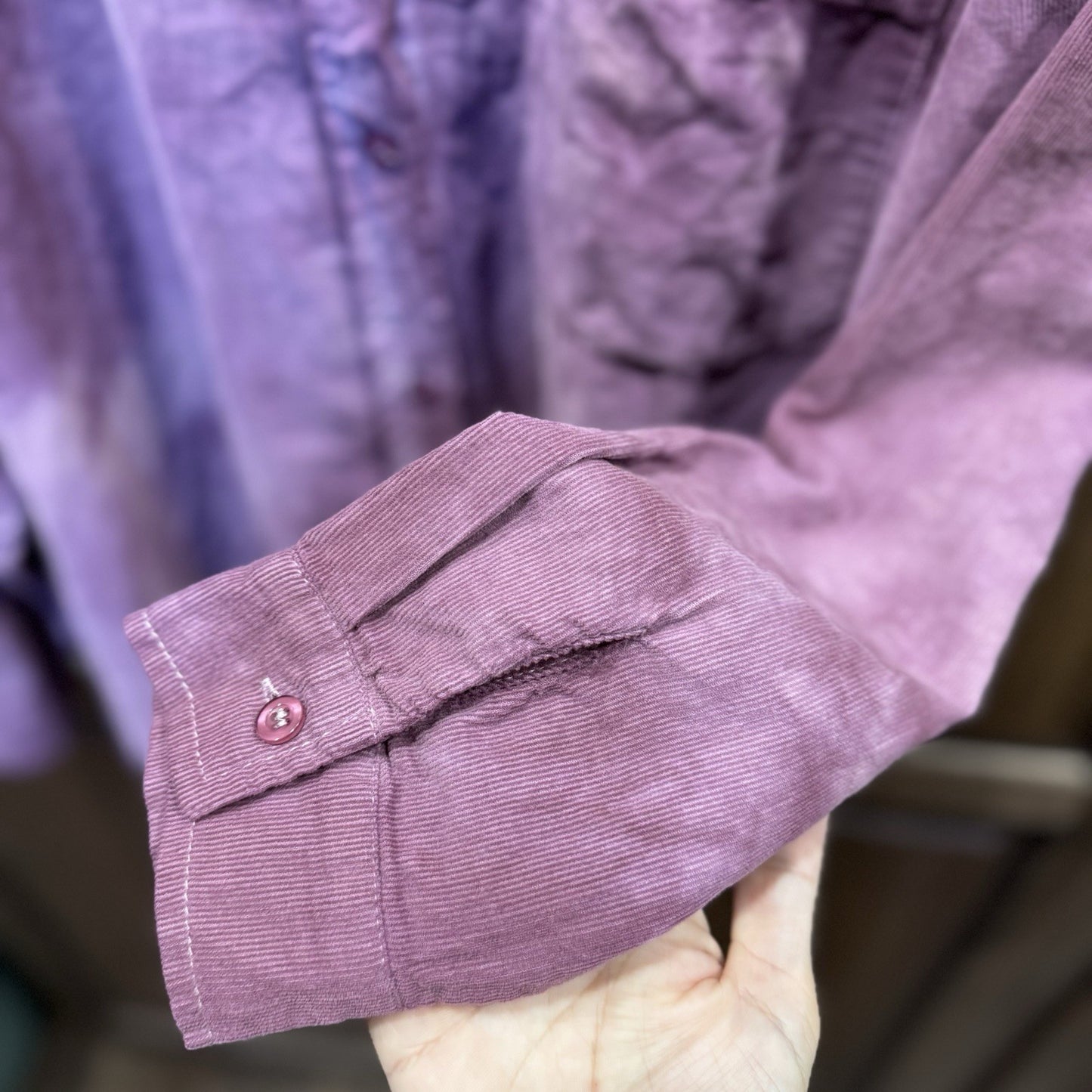 Peach Love California Acid Wash Button-Up Shirt - Small Purple Corduroy