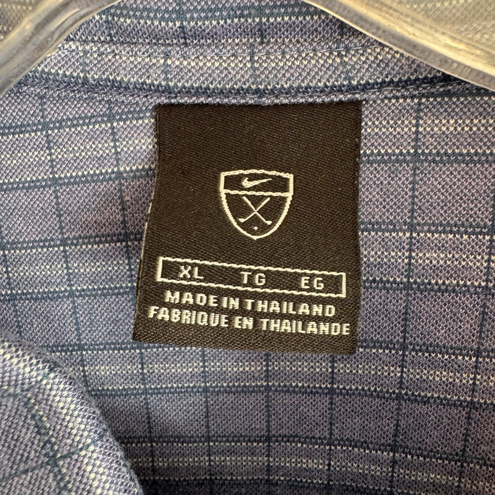 Nike Golf Polo Shirt Mens XL Blue Plaid Check Swoosh Logo 100% Cotton Men’s