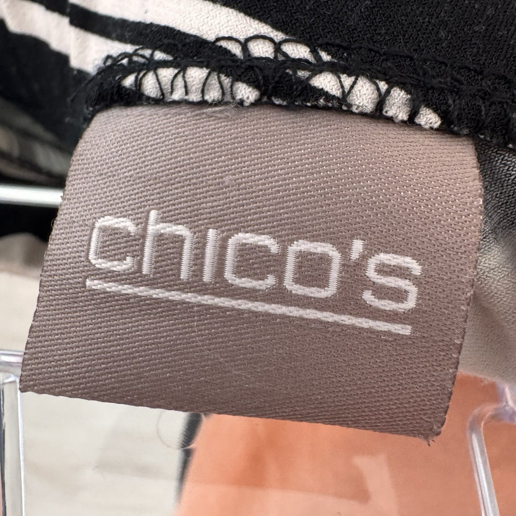 Chico’s Womens Striped Asymmetrical Long Skirt Size 2 Black Pink White