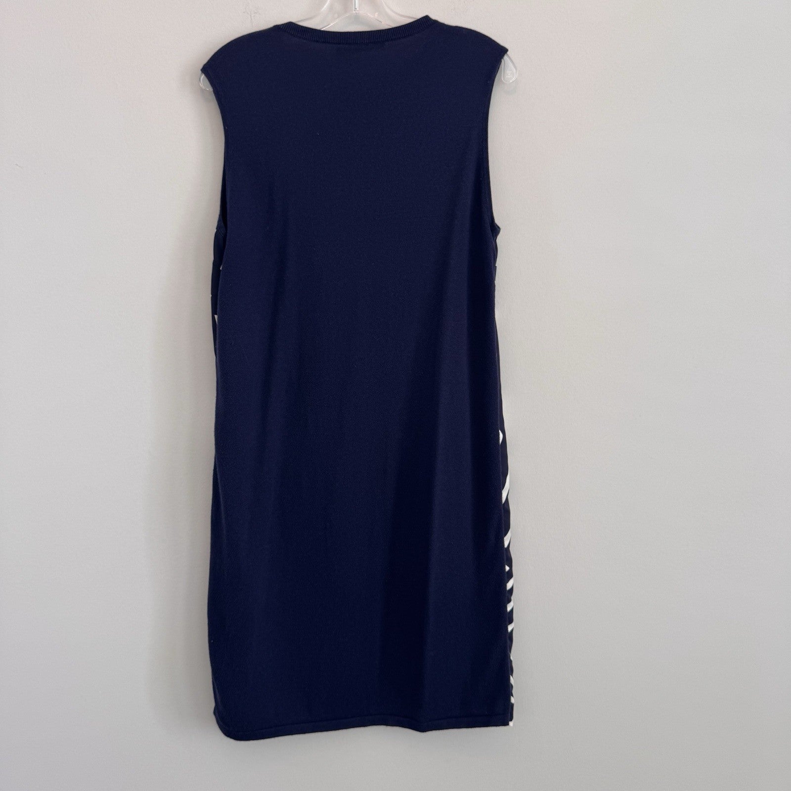 Lauren Ralph Lauren Navy White Geometric Sheath Dress Large L Sleeveless Mod