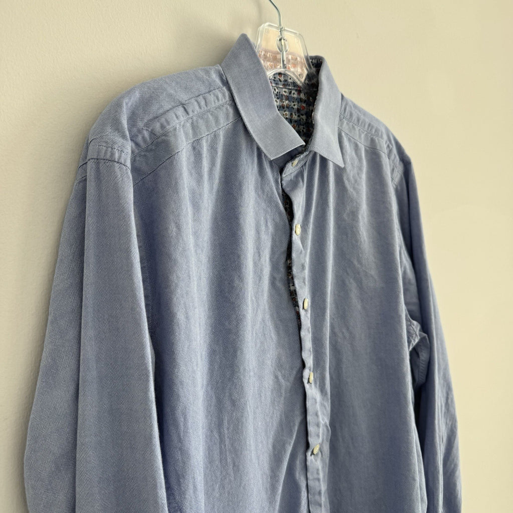 RCB Black Label Blue Dress Shirt XL Floral Contrast Trim 100% Cotton 
