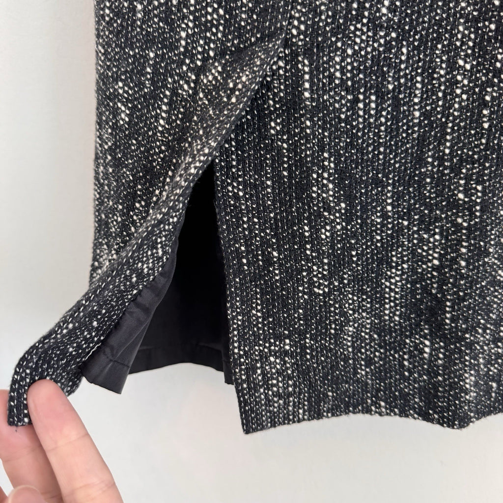 Talbots Petites Tweed Skirt Suit Set 2P 4P Black White Textured Bow Jacket