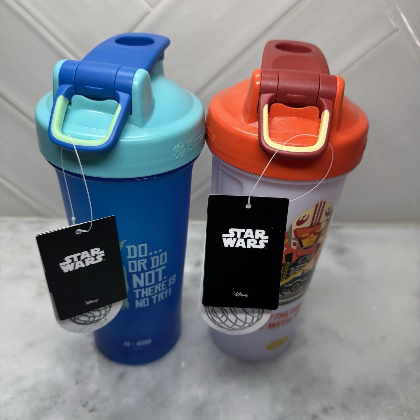 Star Wars Blender Bottle 28oz LOT Set Of 2- Brand New. Yoda Rebel Pilot