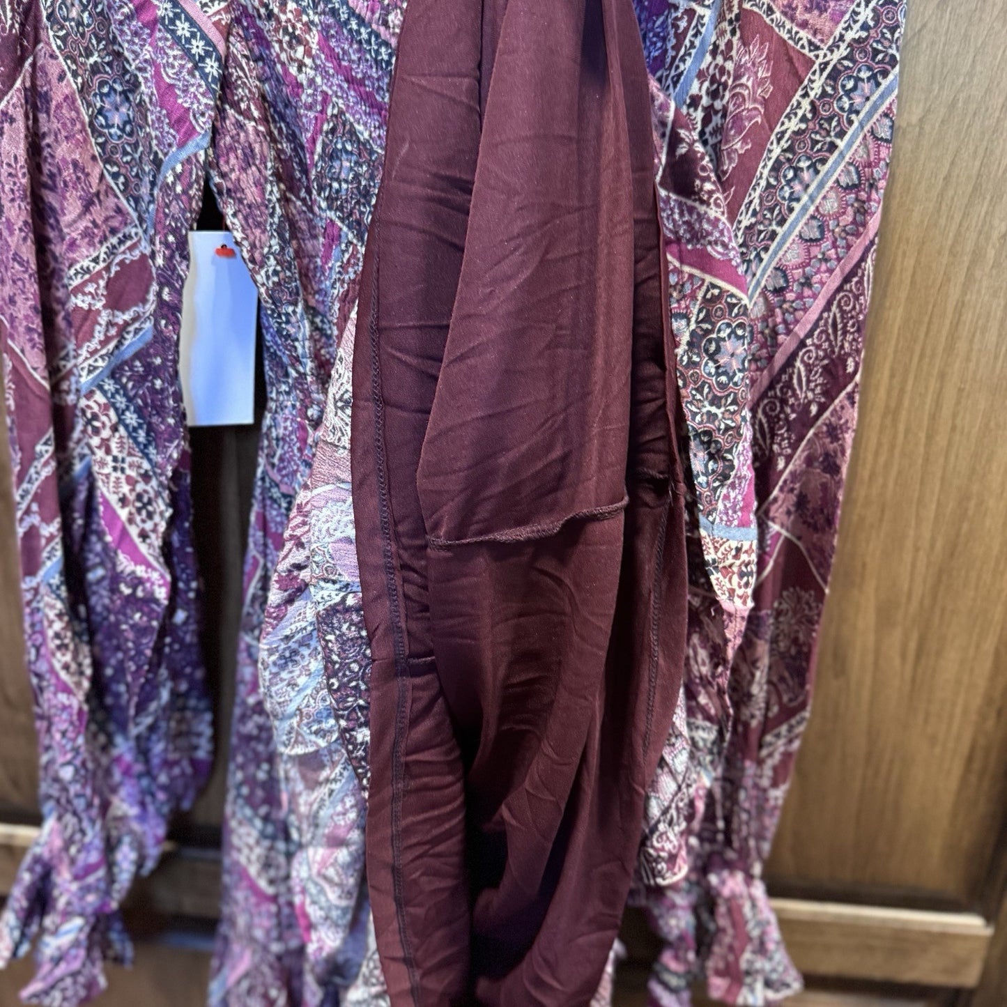 Aura by Red Dress Boho Patchwork Smocked Mini Dress Size Small Long Sleeve NWT