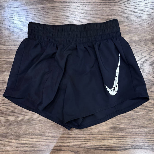 Nike Dri-Fit Running Shorts Women’s XS Black Graphic Swoosh Logo High Rise