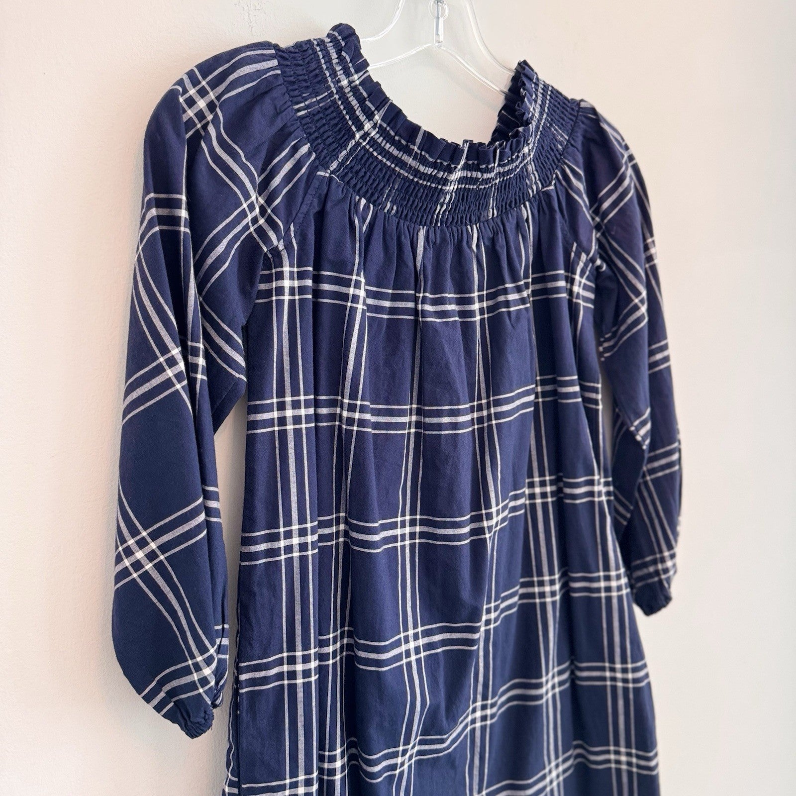 Abercrombie & Fitch Women Dress XS Blue Plaid Mini A-Line Off Shoulder Smocked