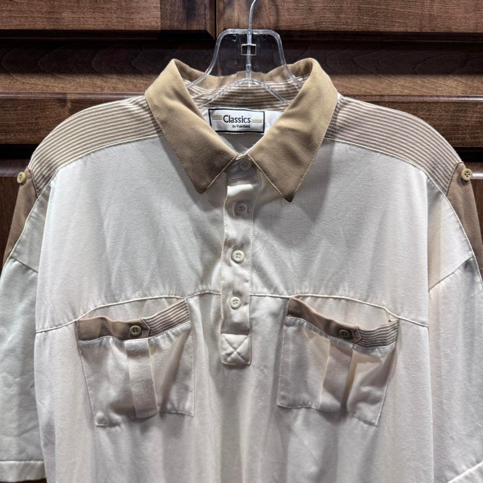 Classics by Palmland Vintage 90s Streetwear Collared Cream Tan polo Size XL