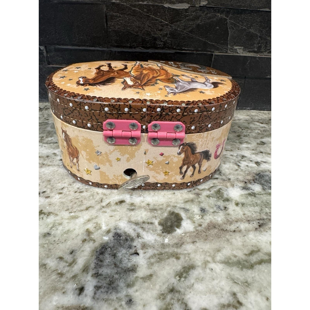 Hot Focus Dashing Horse Oval Shaped Musical Jewelry Box