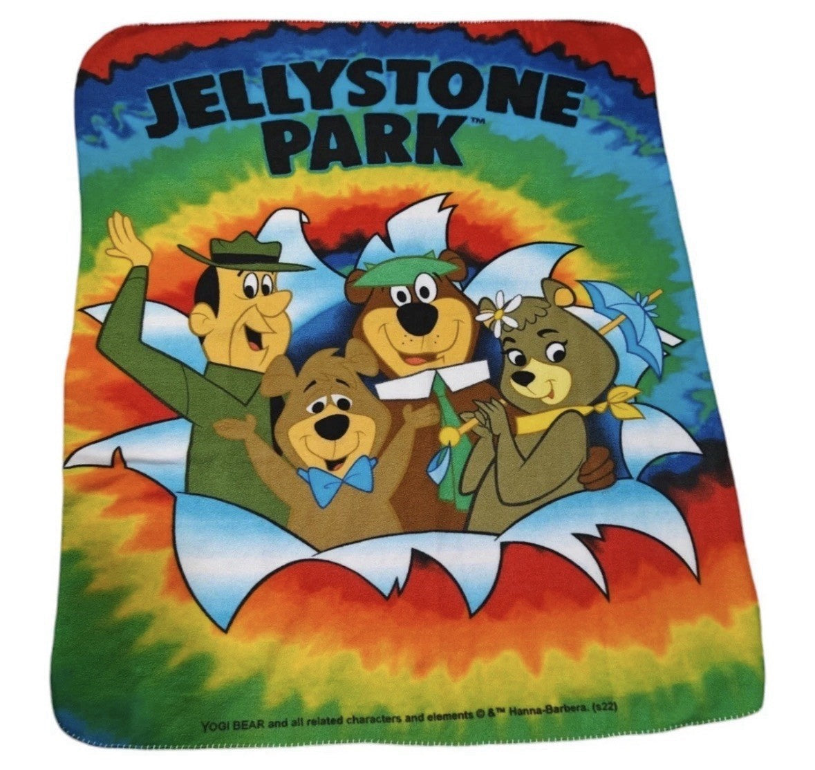 Vintage Yogi Bear Blanket Jellystone Park Fleece Boo-Boo Ranger Smith RARE