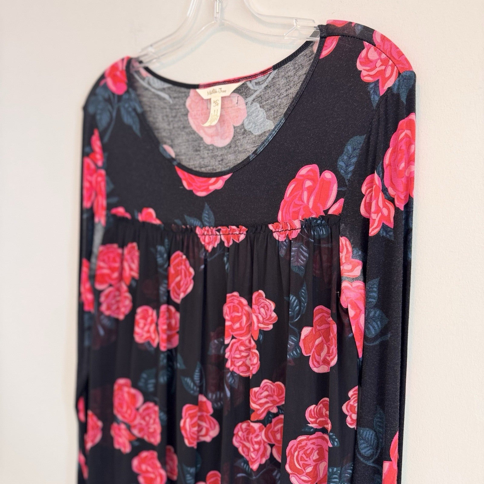 Matilda Jane XS Black Floral Babydoll Tunic Dress Mesh Roses Modal Jersey Soft