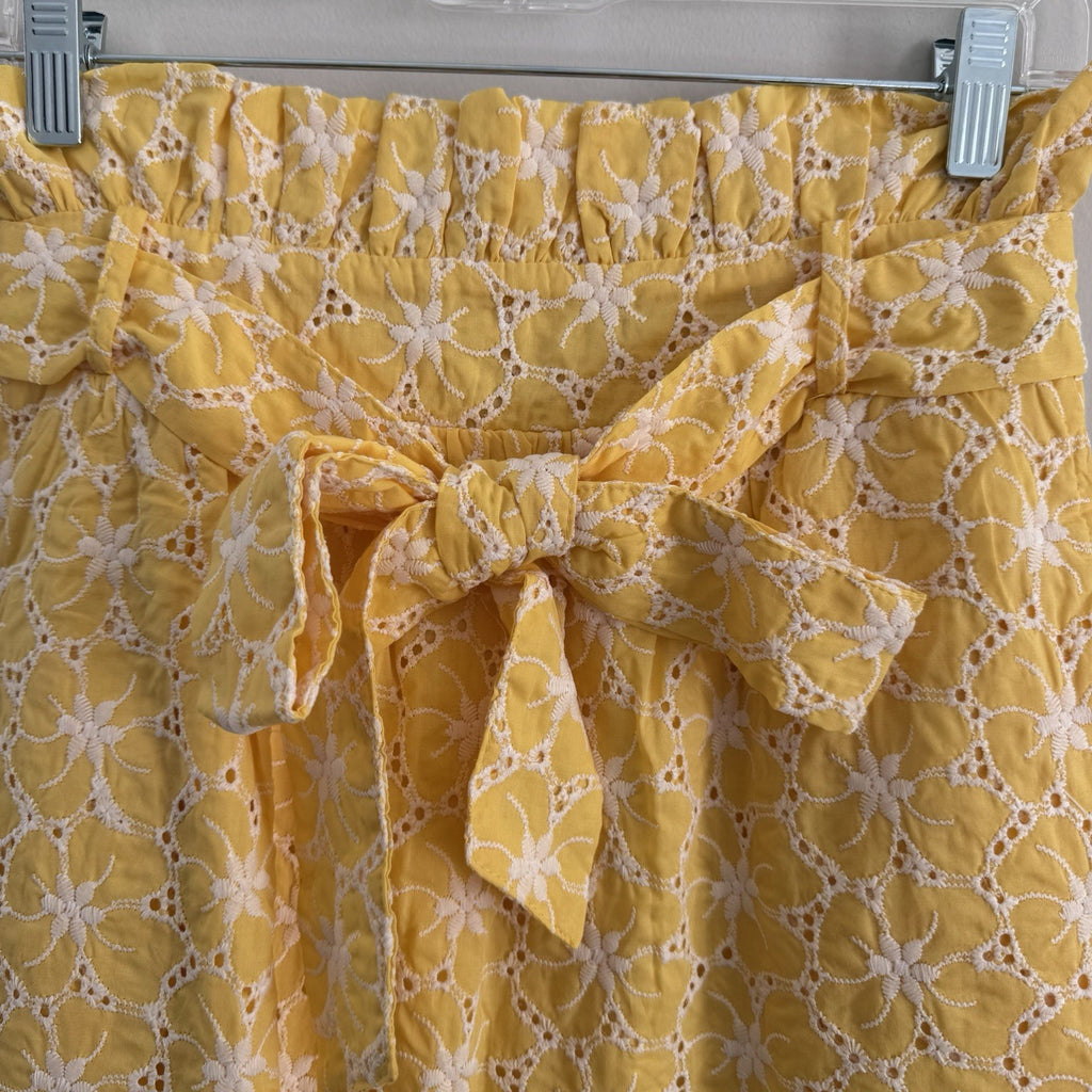 NWT AURA Yellow Eyelet Lace Skirt Paperbag Waist Tie Belt Size M