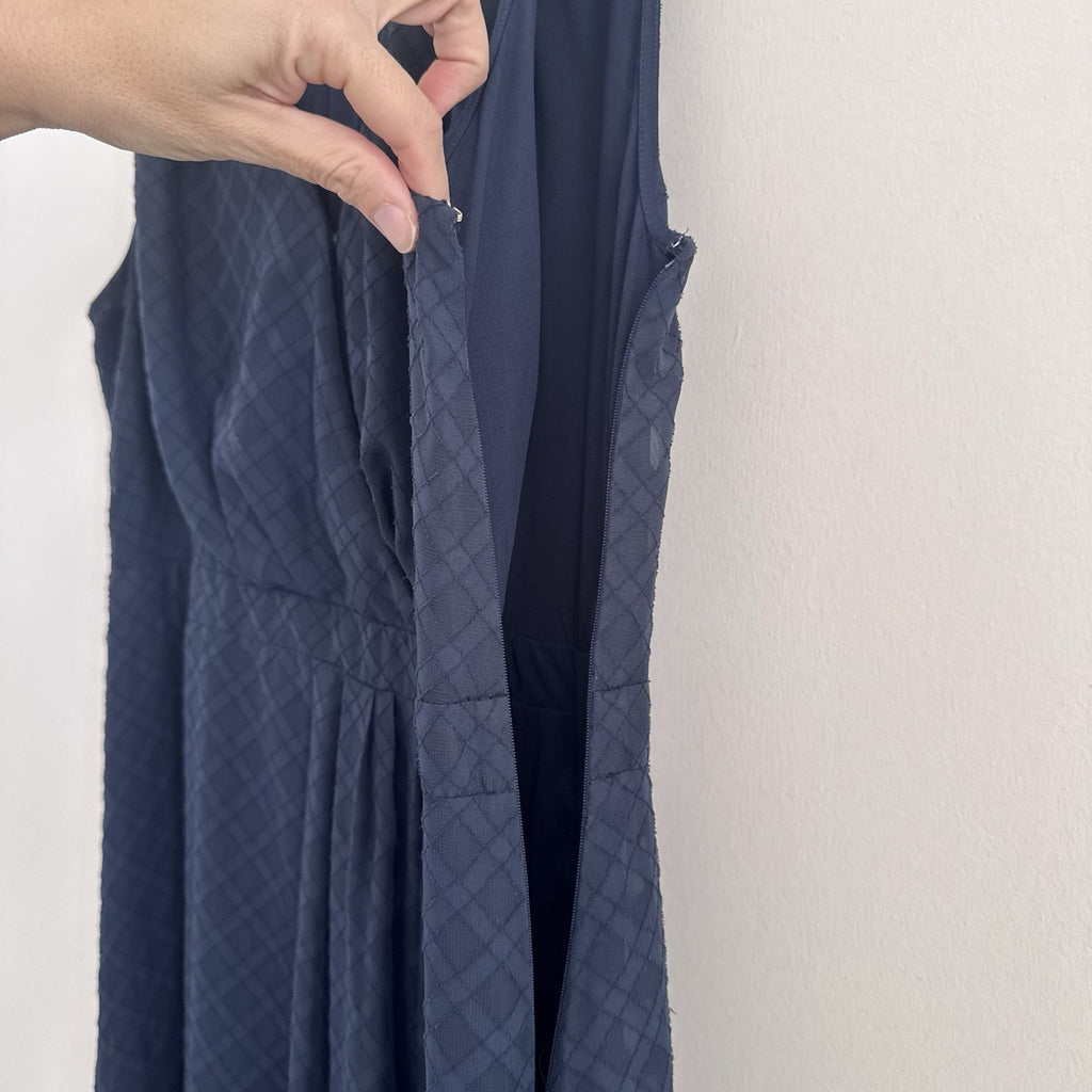 Tommy Hilfiger Navy Midi Dress 14 Sleeveless V Neck Lined