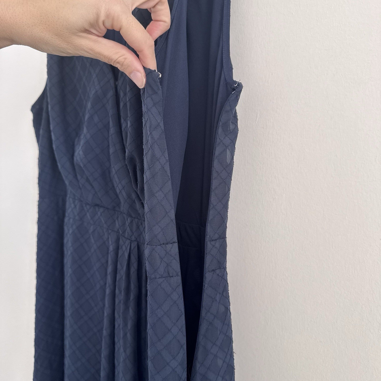 Tommy Hilfiger Navy Midi Dress 14 Sleeveless V Neck Lined