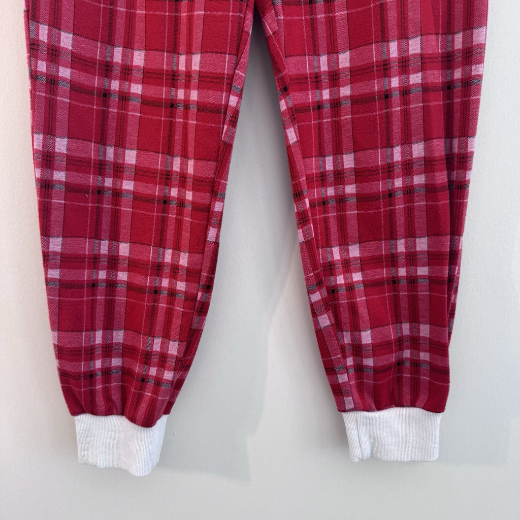 Pink Lily Women’s Pink Plaid Jogger Lounge Pajama Pants Size L Drawstring Cozy