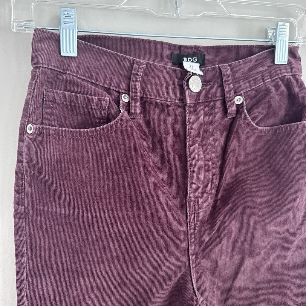 BDG Corduroy Flare Pants 26 Plum High Rise Y2K Raw Hem 90s