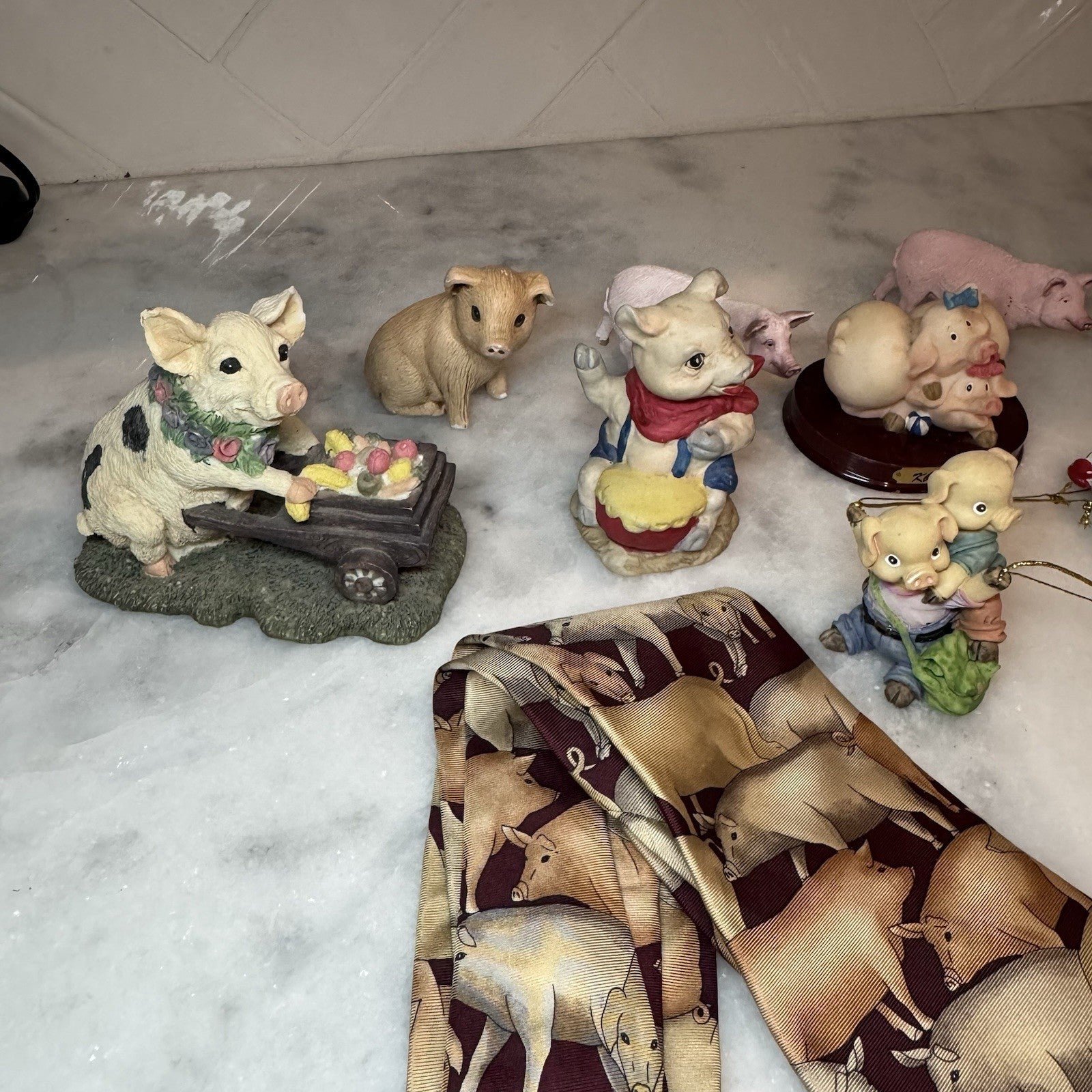 Vintage Pig Figurine Lot Tie Ornaments Farmhouse Decor Collectibles