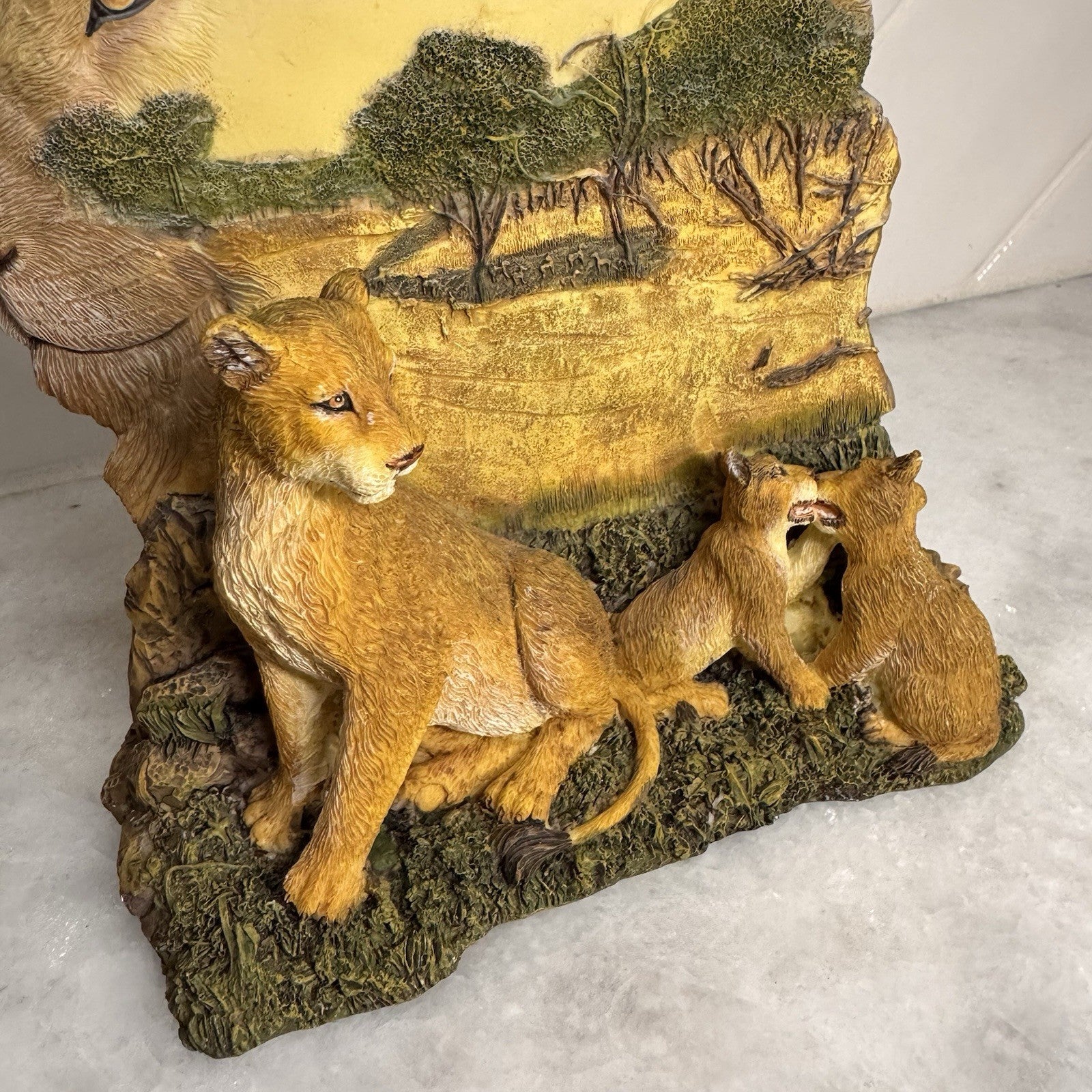 Vintage Lion Family High Relief Resin Sculpture African Savanna Wildlife Decor