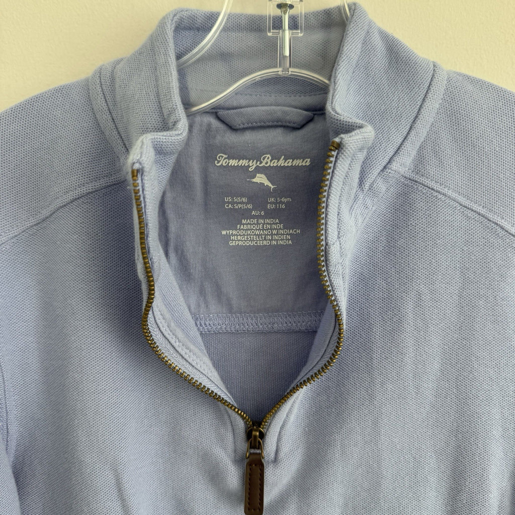 Tommy Bahama Boys Light Blue Quarter Zip Pique Knit Pullover Sweater Size S 5/6