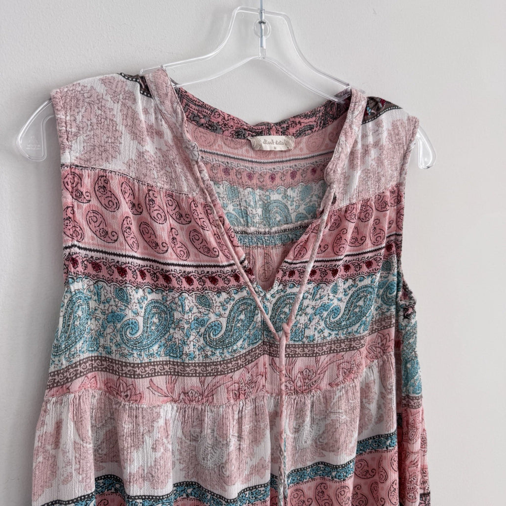 Altar’d State Boho Paisley Tassel Top M Pink Blue Sleeveless