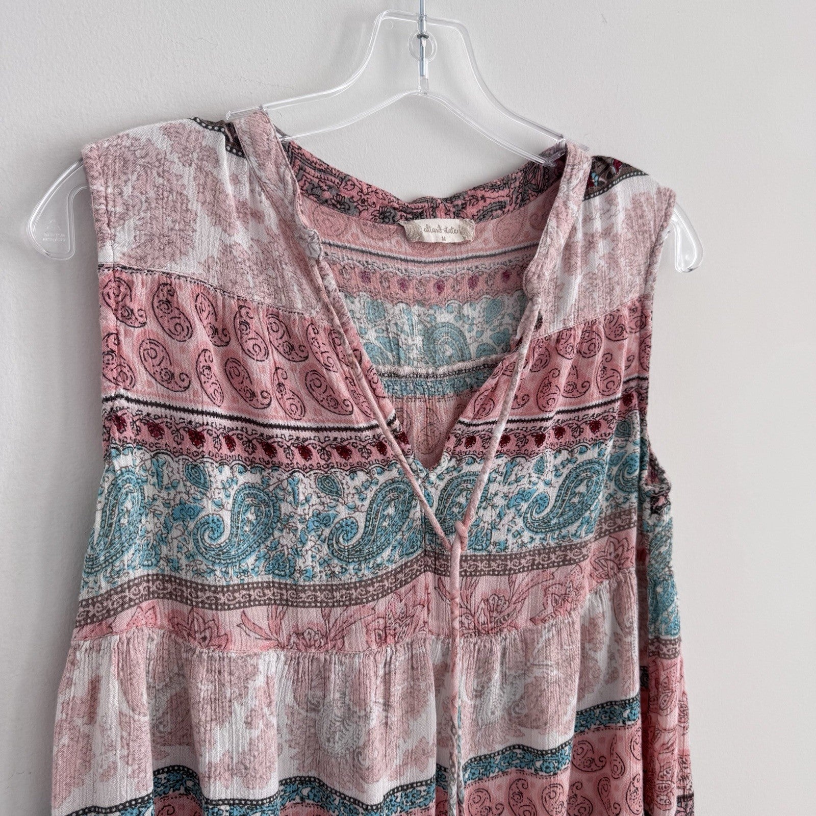Altar’d State Boho Paisley Tassel Top M Pink Blue Sleeveless