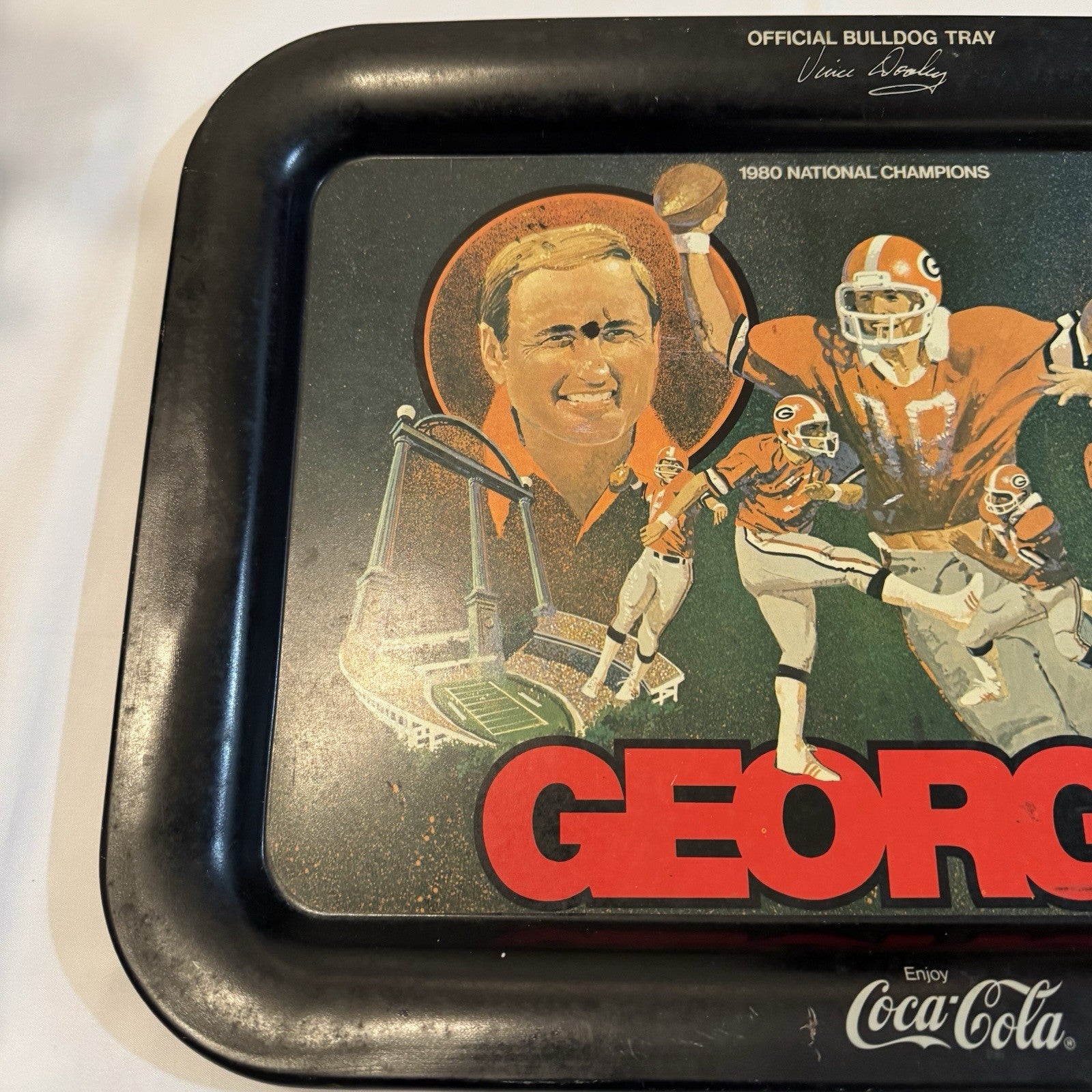 Rare Vintage 1980 Coca-Cola GEORGIA National Champs Serving Tray Pre Owned