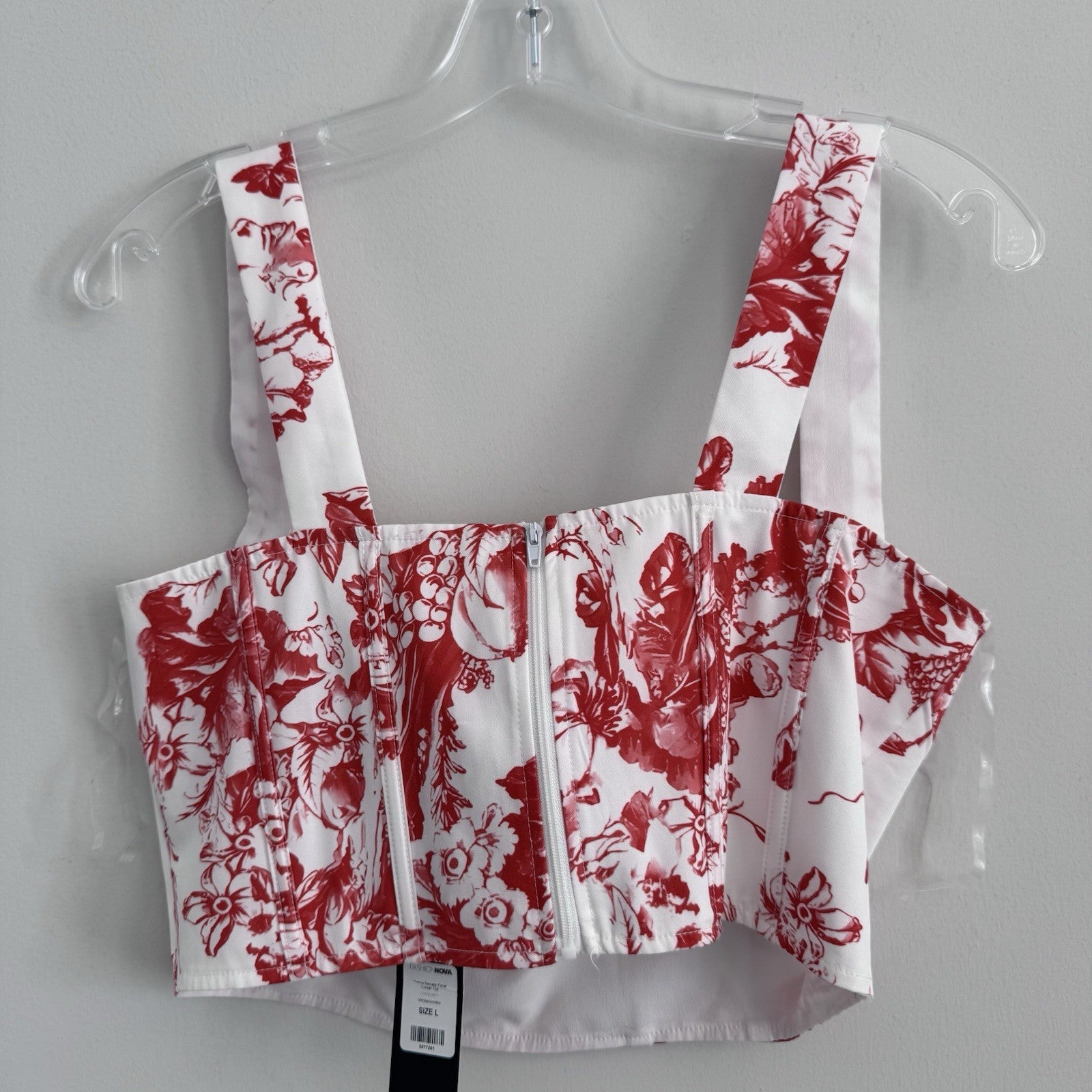 Fashion Nova Floral Corset Top White Red Size L NWT Bustier Y2K