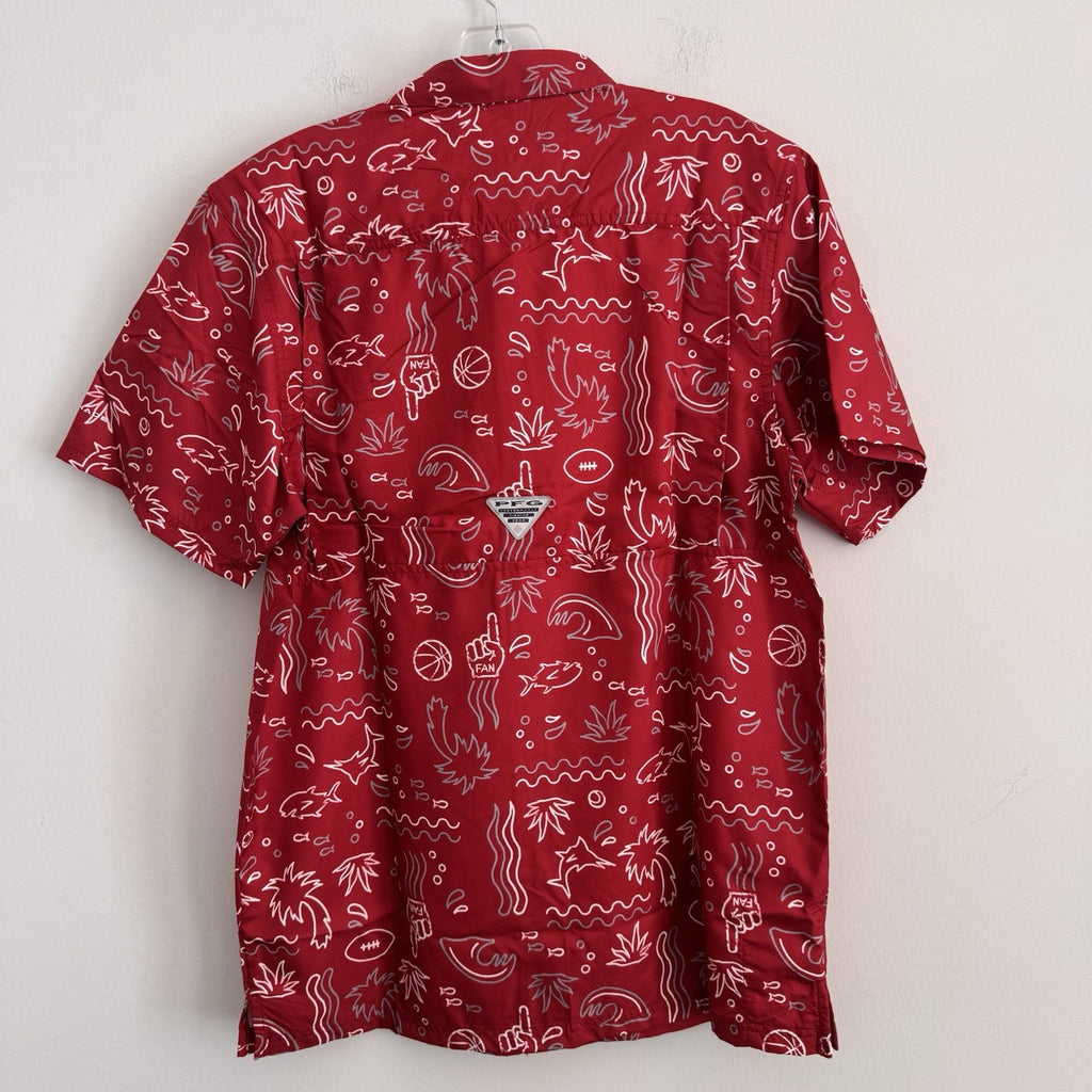Columbia PFG Alabama Crimson Tide Tamiami Shirt Mens Small Crimson Allover Print