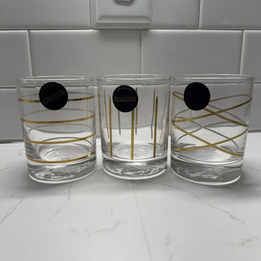 Fifth Avenue Set Of 3 Weston Gold Old-Fashioned Crystal 4” Lowball Glasses