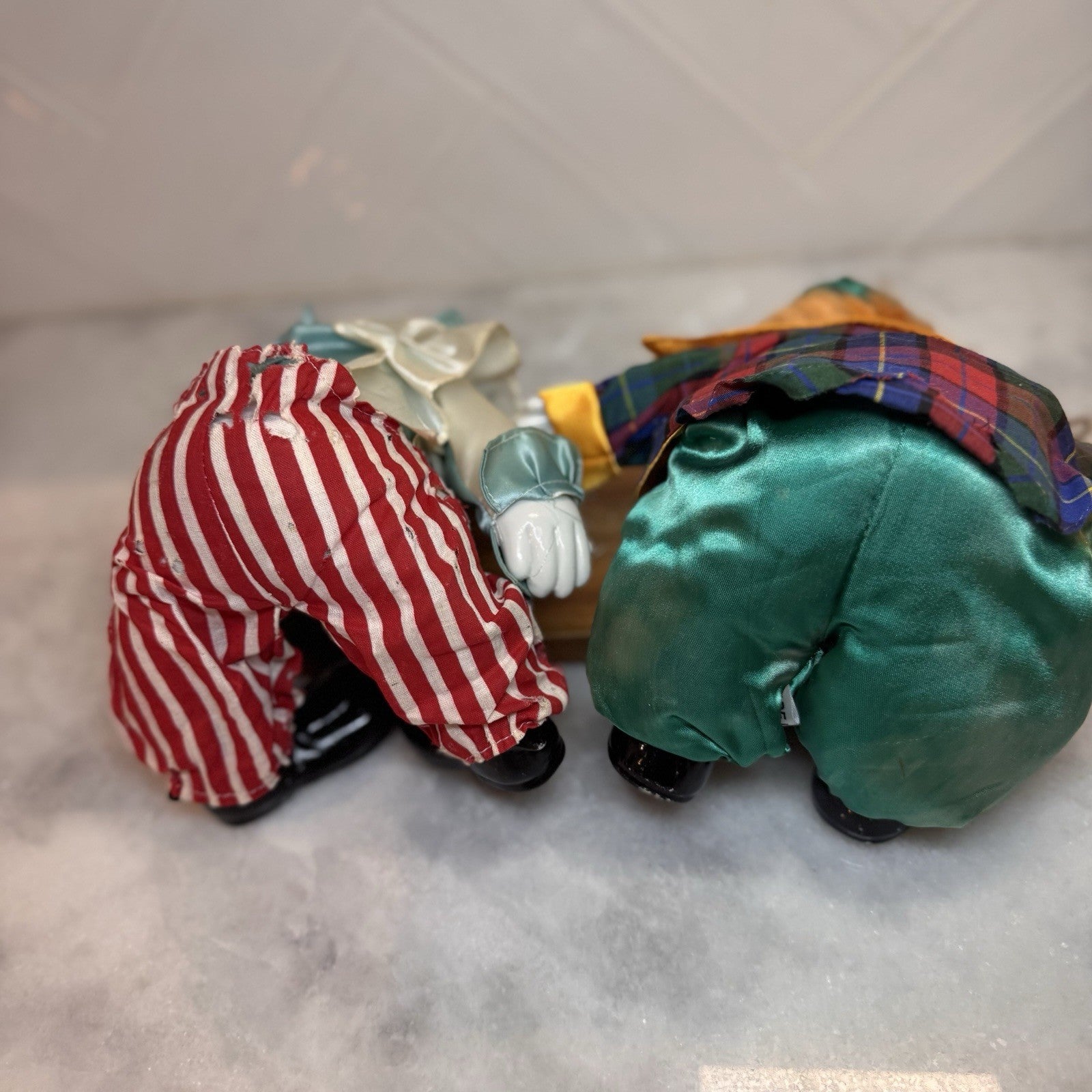 Vintage Porcelain "Shelf Sitter"  Weighted Clown Dolls - Set of 2 - Hand Painted