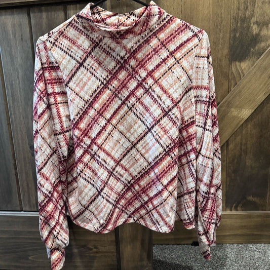 PerSeption Concept Plaid Mock Neck Long Sleeve Blouse | Size L