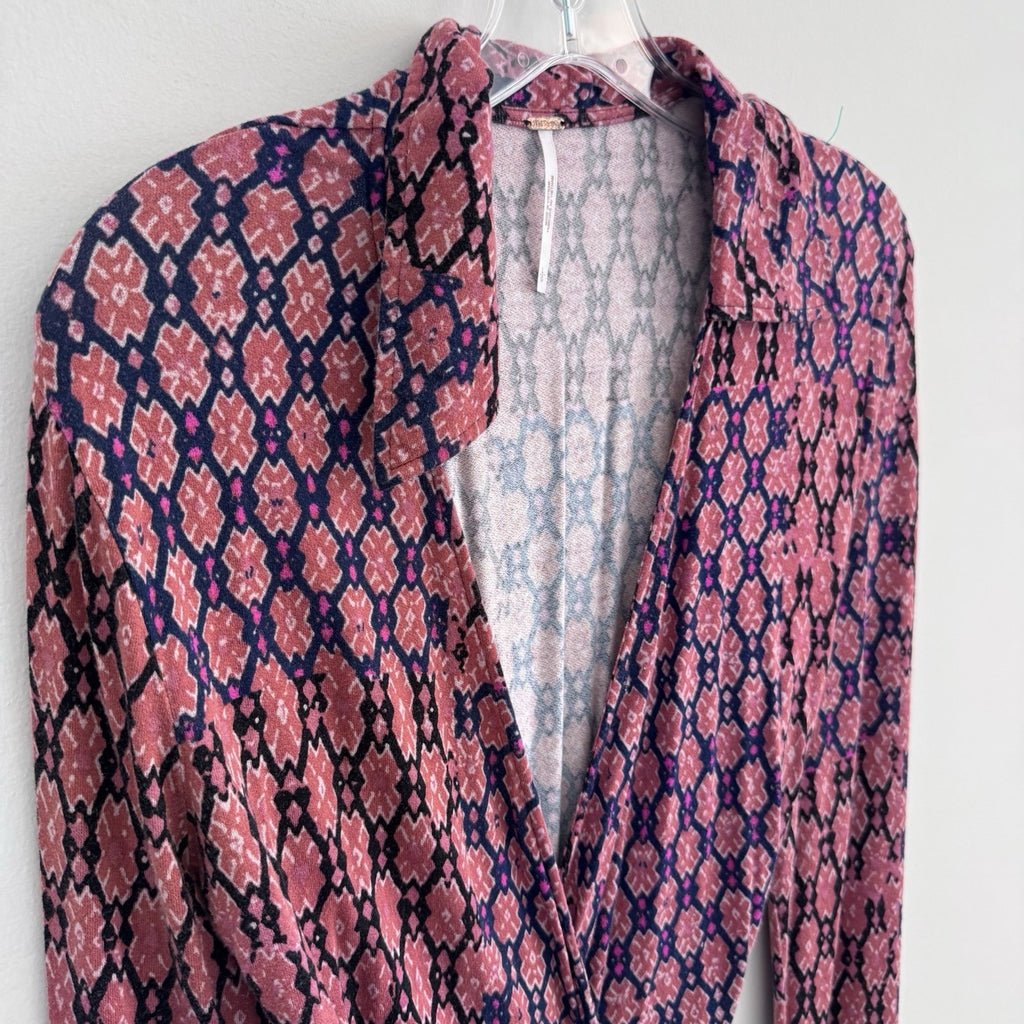 Free People Women’s Wrap Mini Dress L Pink Boho Y2K Snap Detail