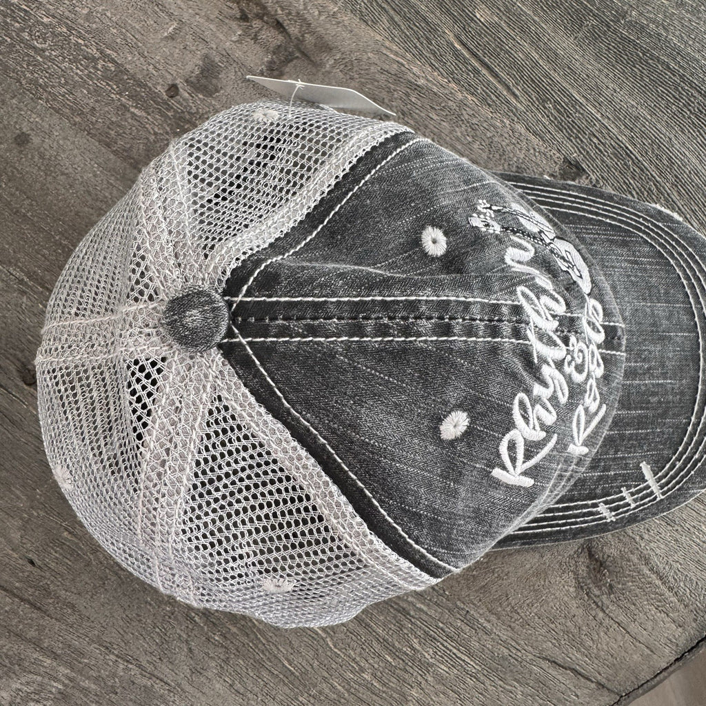 Katydid Rhythm & Roots Guitar Trucker Hat Distressed Black NWT  Boutique Music