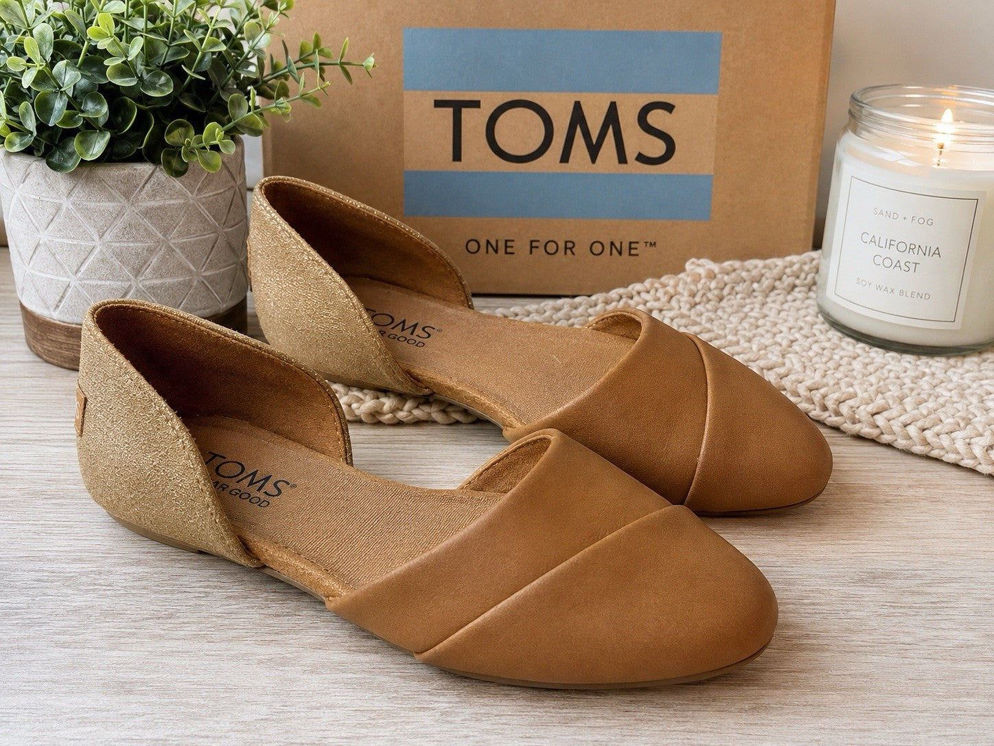 TOMS D’Orsay Flats Women’s 5.5 Tan Cognac Gold Slip On Shoes